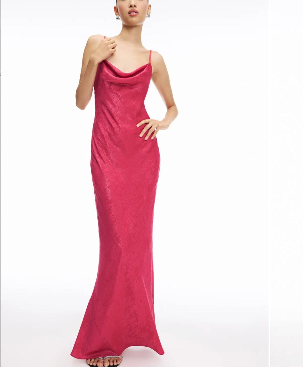 Liv Foster Pink Satin Gown SIZE 4 Slip Dress Cowl Backless Formal Designer $350
